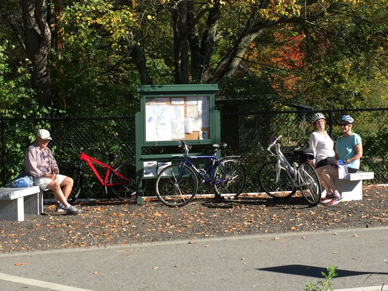 Benches and Kiosk on Bruce Freeman Rail Trail